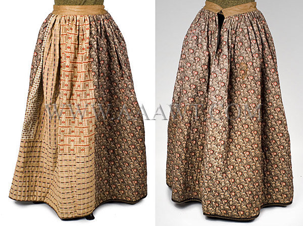 Antique Petticoat, Quilted, Printed Cotton, 19th Century, front and back views